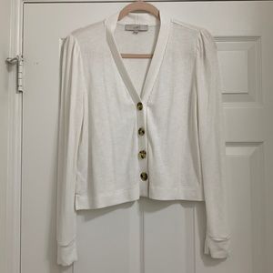 LOFT White Cropped Button-up Cardigan Top // Size M